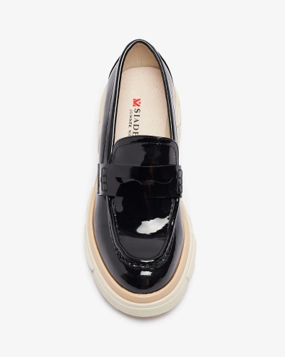 Mocassins en cuir verni écologique pour femme noir Sepop- Footwear