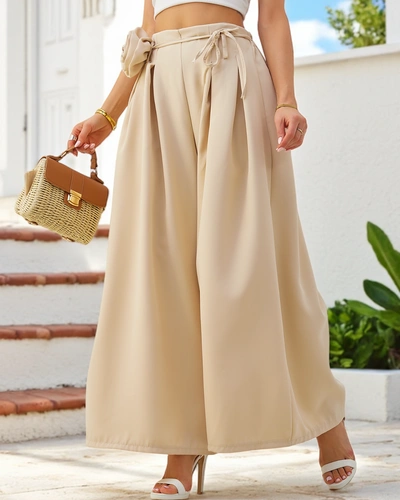 Royalfashion Pantalon large élégant pour femmes avec une fleur décorative à la taille