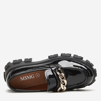 Chaussures à enfiler pour femmes laquées noires avec une chaîne Guinewra - Chaussures