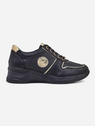 Sneakers compensées pour femmes Callista Nero cuir écologique noires