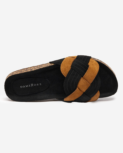 Chaussons Zapri éco-suède noir et marron femme - Chaussures