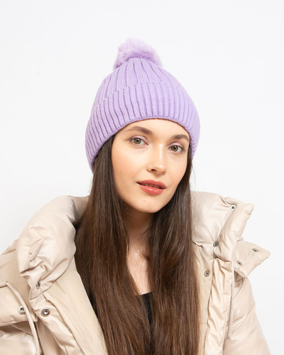 Royalfashion Bonnet isotherme violet pour femme avec pompon