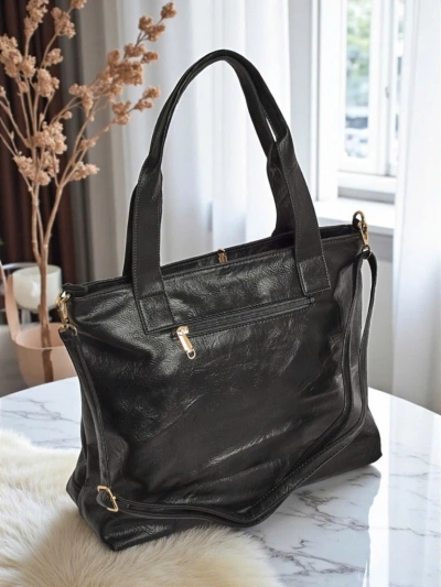 Sac à main pour femmes en cuir écologique Nerina – shopper italien noir avec fermeture éclair