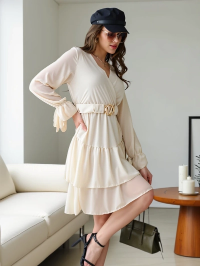 Robe mini Royalfashion pour femmes avec volants et décolleté croisé