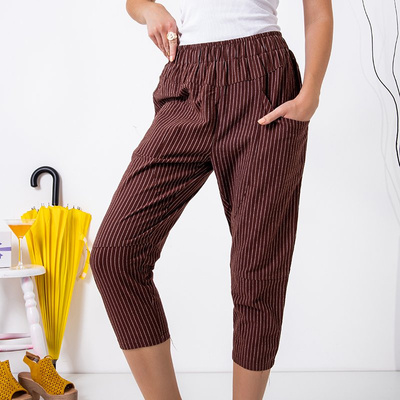 Pantalon 3/4 rayé femme marron foncé - Vêtements