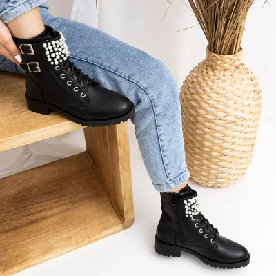 OUTLET Bottines noires pour femmes avec perles Iznala - Chaussures