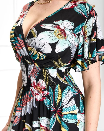 Robe midi à fleurs noires pour femme - Vêtements