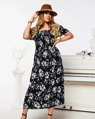 Robe midi femme noire à motif floral - Vêtements