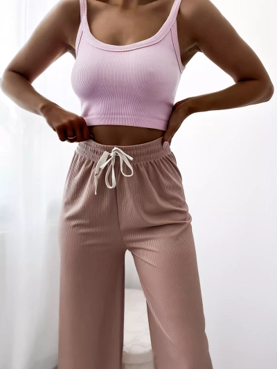 Pantalon palazzo large à plis pour femme rose - Vêtements