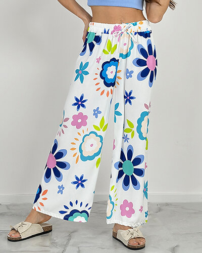 Royalfashion Pantalon large en tissu floral pour femme