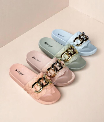 Sandales matelassées corail pour femme avec chaîne dorée Eteris - Footwear