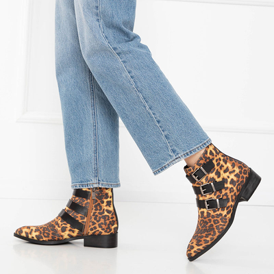 Bottines à talons plats femme imprimé léopard Leopado - Chaussures