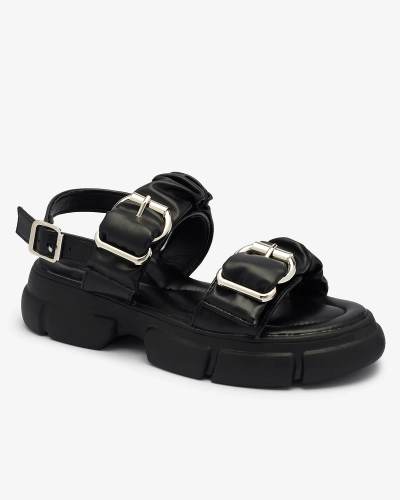 Royalfashion Sandales pour femmes noires à semelle plus épaisse Bannat