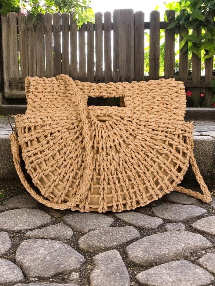 Royalfashion Petit sac à main en paille pour femme Mini Moon Straw