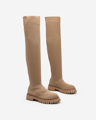 Royalfashion Bottes à enfiler sur le genou pour femmes en marron Radgitas