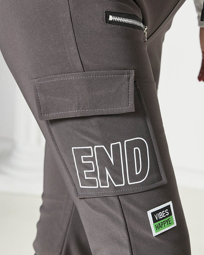 Pantalon de combat pour femme avec inscription en gris foncé- Vêtements