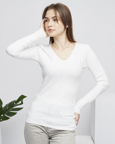 Pull col V blanc femme - Vêtements