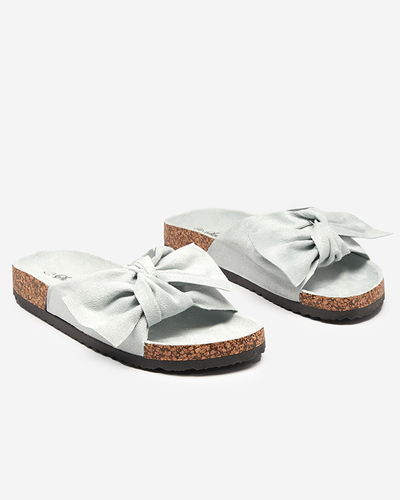 Pantoufles bleues en daim écologique pour femmes avec un nœud Ewerka - Footwear