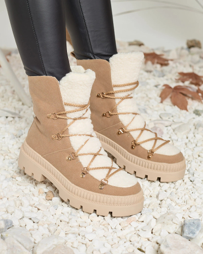 Royalfashion Bottes de trappeur isolées en peau de mouton beige pour femme Lery Walk