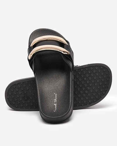 Chaussons femme noirs avec ornement doré Serina - Footwear