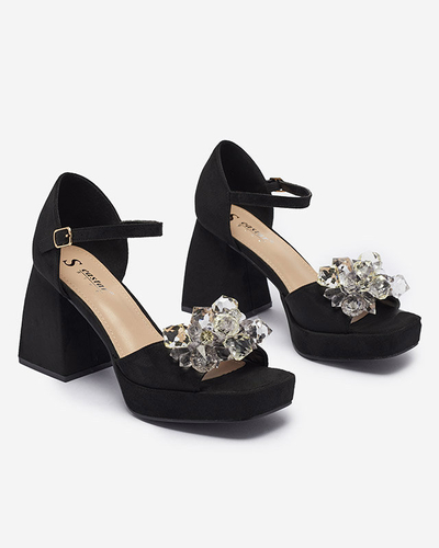 OUTLET Sandales à talons hauts pour femmes, noires, avec cristaux Celidi - Footwear
