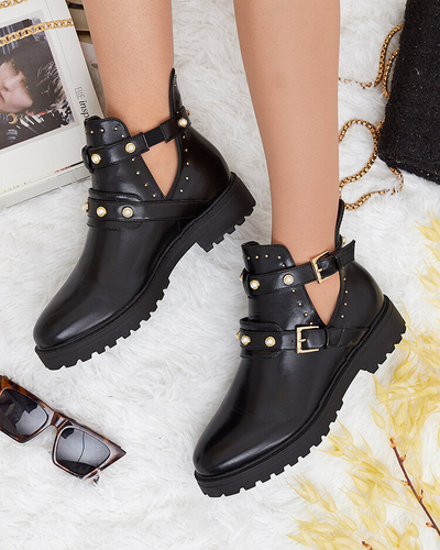 Royalfashion Bottes à talons plats embellies pour femmes Pearl Elegance