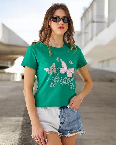 Royalfashion T-shirt en coton pour femmes Papillon