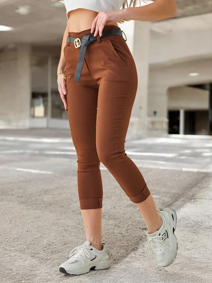 Pantalons skinny tissés pour femmes Royalfashion avec ceinture