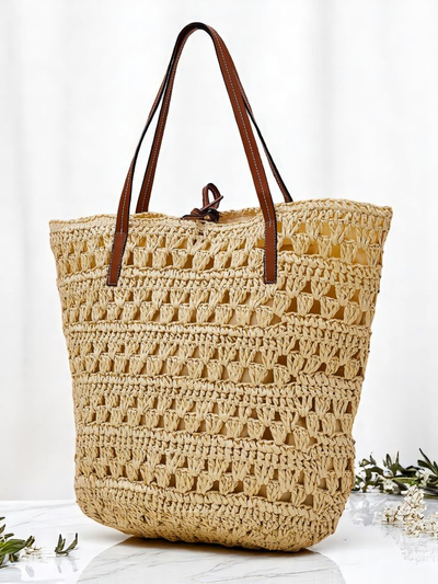 Royalfashion Grand sac à main en paille pour femme Naturel Classique