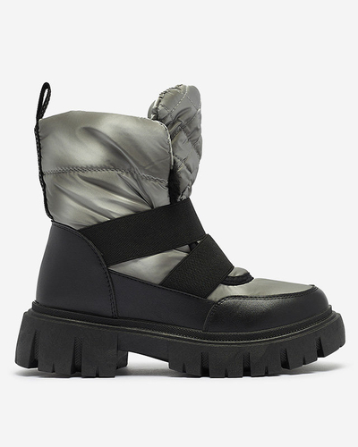 Bottes de neige pour femmes à semelle plate en noir-gris Ferory- Footwear