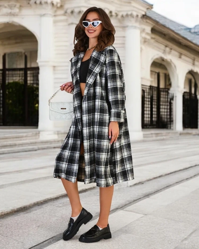 Royalfashion Manteau à carreaux pour femme