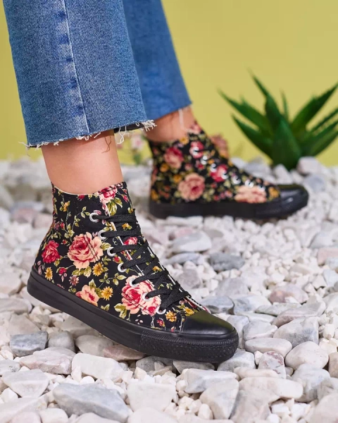 Royalfashion Baskets hautes noires à imprimé floral pour femme Fahenna