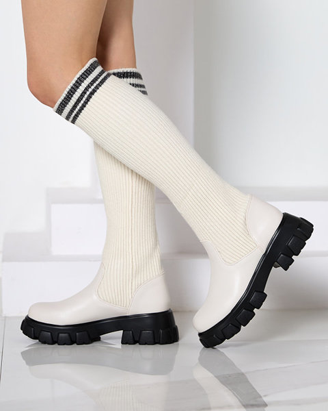 Bottes hautes à enfiler pour femmes de couleur écrue Alerpi- Footwear