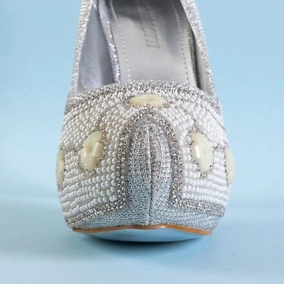 OUTLET Talons hauts argentés brillants pour femmes avec zircones cubiques de Sewera - Chaussures