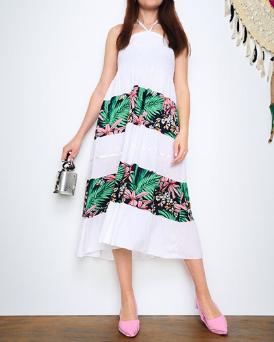 Robe midi fleurie blanche pour femme - Vêtements