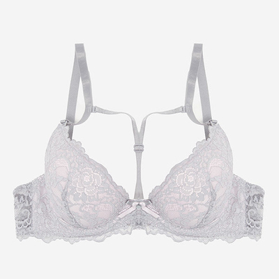 Soutien-gorge à bretelles en dentelle grise et rose - Sous-vêtements