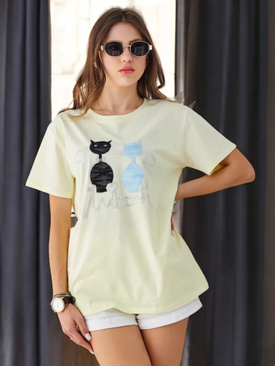 T-shirt en coton pour femmes Royalfashion avec des chats