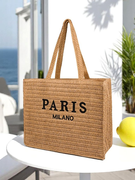 Royalfashion Grand Sac en Paille pour Femme Paris Milano