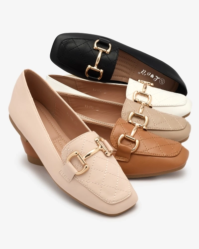 Royalfashion Mocassins matelassés pour femmes marron clair avec ornements dorés Wetifa