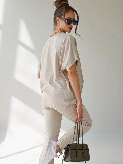 Ensemble en coton Royalfashion pour femmes avec manches courtes et pantalons droits