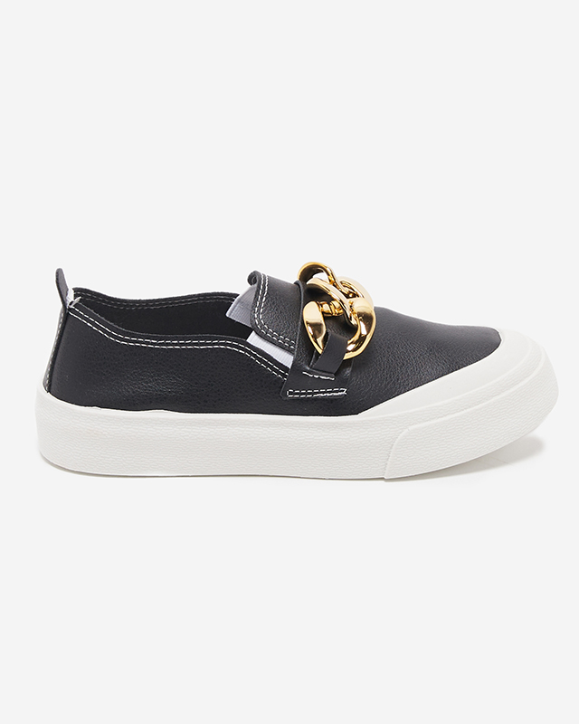 OUTLET Slip-on noir pour femme à semelle plus épaisse avec décoration Senula - Footwear