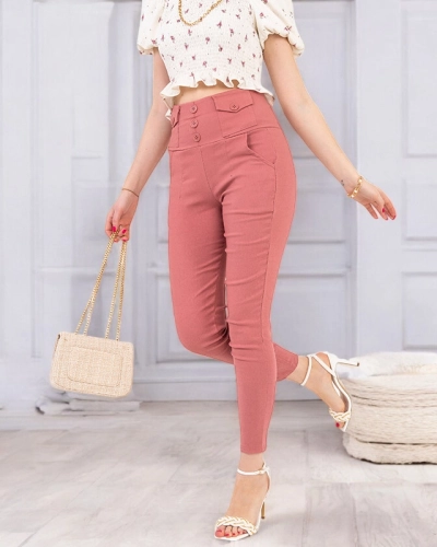 Tregging femme rose à boutons - Vêtements