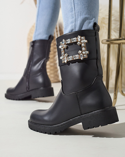 Bottes en éco-cuir noir pour femmes avec embellissement Xetika - Footwear