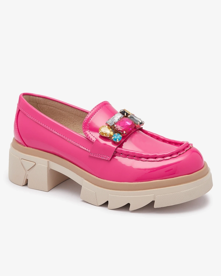 Mocassins fuchsia laqués avec pierres colorées Sarix - Chaussures
