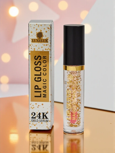 Brillant à lèvres transparent 24K hydratant avec des particules d'or