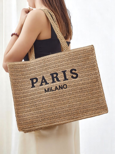 Royalfashion Grand Sac en Paille pour Femme Paris Milano