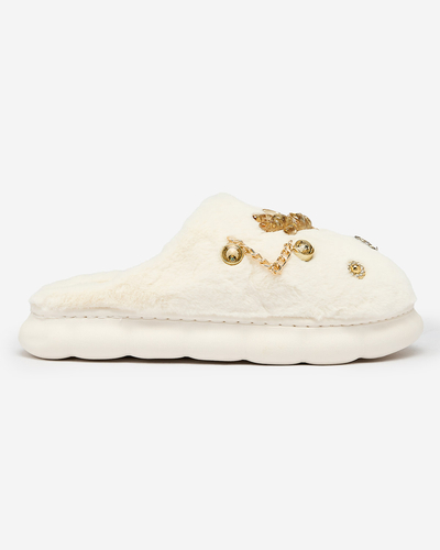 Royalfashion Pantoufles blanches en fourrure pour femme avec ornements Erserra