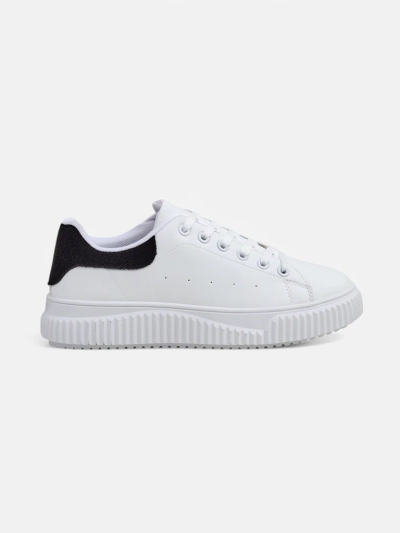 Baskets compensées Callista pour femmes en cuir écologique blanc et noir
