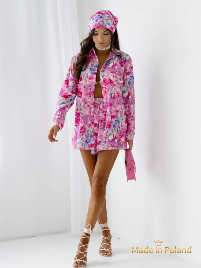 Royalfashion Ensemble femme avec une chemise et un short à fleurs