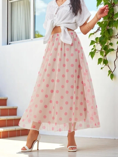 Jupe midi en viscose pour femmes Royalfashion avec tulle à pois